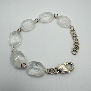 up to 8", FACETED 14x17mm clear QUARTZ bracelet in stamped sterling silver!